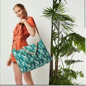 Green leaves canvas weekender bag
